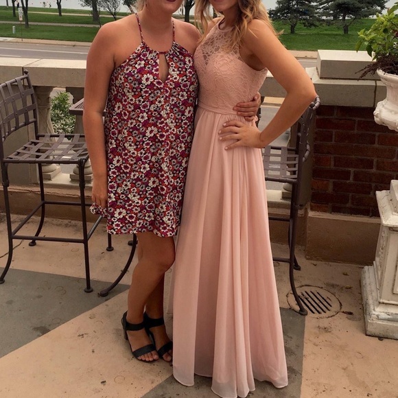 Floor length formal light pink dress with lace corset and chiffon skirt - Picture 1 of 2